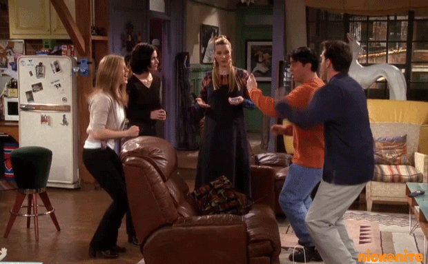 Gif of cast of Friends jumping